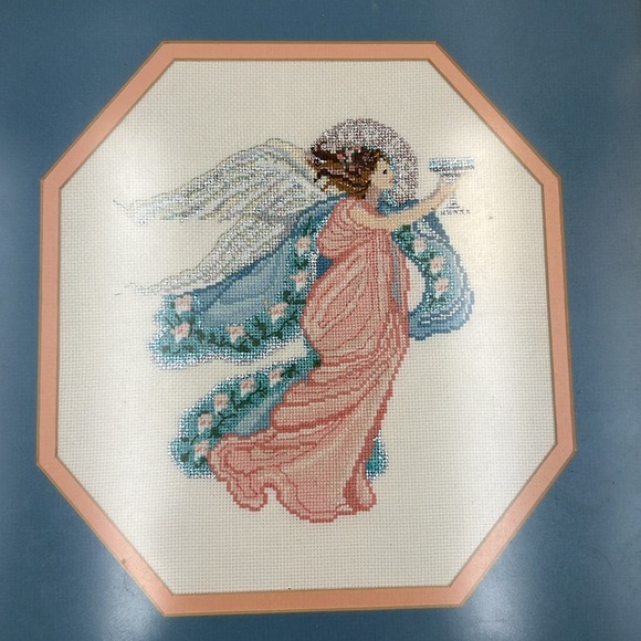 VTG Finished Framed Matted Bethany Angel Mar Bek Cross Stitch Handmade Handsewn - Picture 7 of 7